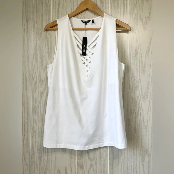 NIC & Zoe Line Up V-Neck Tank Top WHITE Size L NWT - Picture 1 of 5